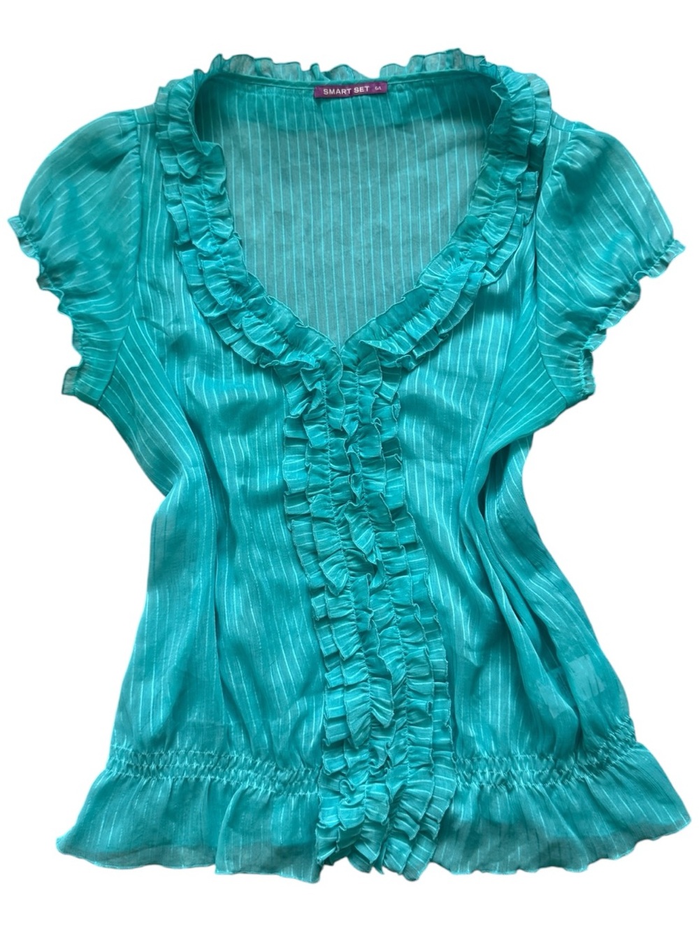 Smart Set Turquoise Ruffle Short-Sleeve Blouse